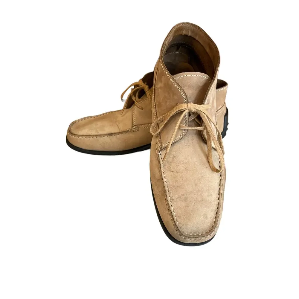 Tods Driving Moccasin Boots Brushed Suede Tan